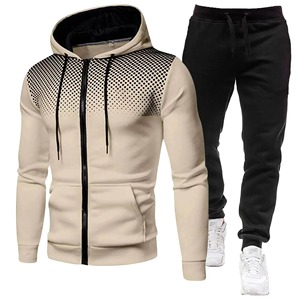 Conjunto Deportivo de Otoño Invierno para Hombre, Estilo Europeo Americano, Color Sólido, Forrado de Felpa, Chándal Informal, Tops Deportivos - Product Image 2