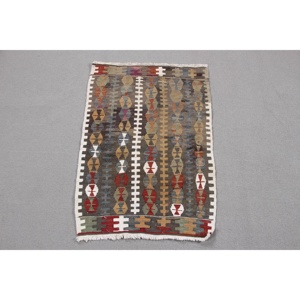 Vintage Rug, 1,9x2,7 ft Small Rug, <b>Brown</b> Red Kilim <b>Wool</b> Rug - Product Image 1