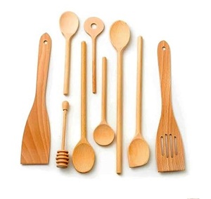Juego de utensilios de textura natural, espátula y cuchara de 5 piezas, juego de utensilios de cocina de madera de mango de Acacia Natural de 12 pulgadas, hecho en La India - Product Image 3