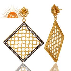 14k Yellow Gold Plated Filigree Designer Stud Dangle Earrings 925 Silver Jewelry Supplier - Product Image 3
