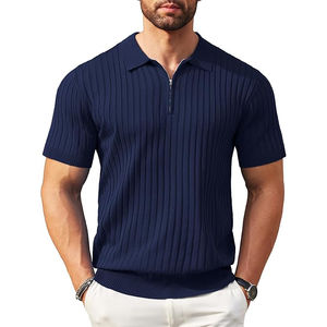 Camisas de Golf Casuales de Manga Corta para Hombre, Transpirables, de Secado Rápido, con Cierre, de Algodón/Fibra de Bambú, Tejido Acanalado - Product Image 1