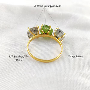 Anillo de Plata de Ley 925 con tres piedras preciosas Herkimer, joyería de oro rosa de cuarzo, ajuste de cristal - Product Image 4