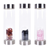 Bouteille d'eau gravée en forme de boule de cristal naturelle écologique de haute qualité avec couvercle en or rose et infusion de quartz rose