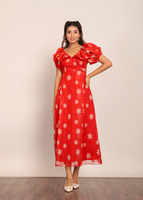 Robe midi d'été florale rouge et blanche personnalisée 2026 pour femme – Qualité supérieure, finition soignée – Robe midi une pièce pour femme et jeune fille