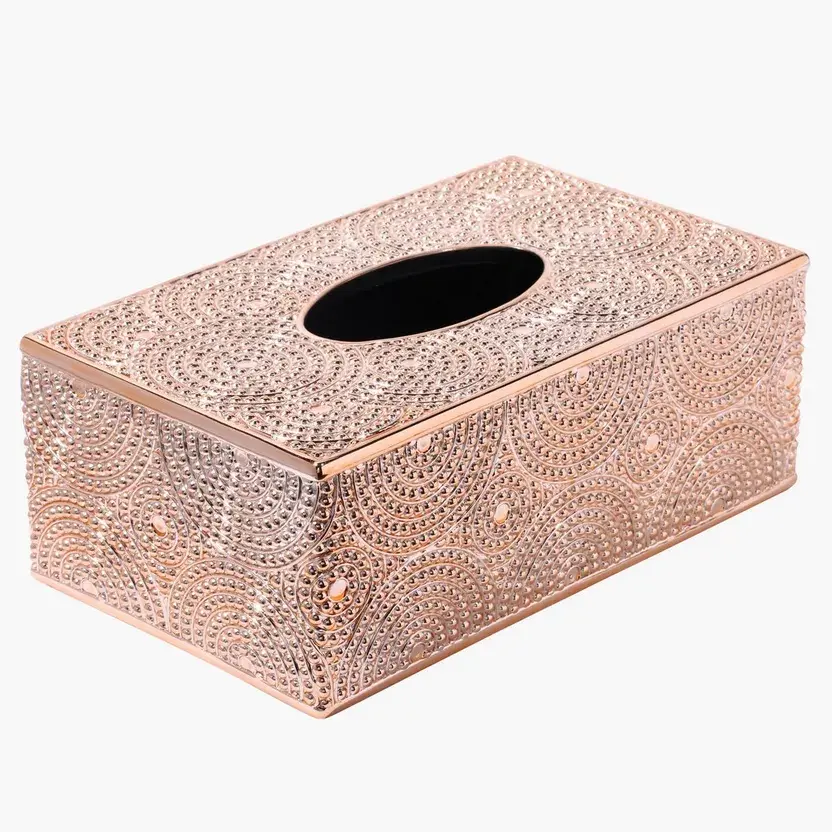 Golden Elegant Rectangular metal tissue cover Sleek Napkin Storage Box Metal Napkin Holders Table Top Luxury Facial Tissue Holde