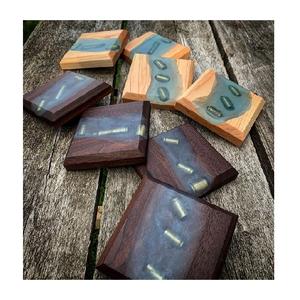 Handcrafted <b>Wood</b> Resin Coasters Epoxy Resin Coasters Stylish Drink Cup Mat Kung Fu Tea Cup Coasters Kitchen Gadgets Home Stone - Product Image 1