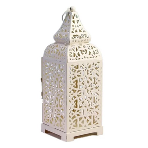 Faroles Marroquíes Blancos con Tallado, Decoración para Interiores y Exteriores, Vajilla, Hoteles, Temporada Festiva, Bodas, Portavelas con Recubrimiento en Polvo - Product Image 1