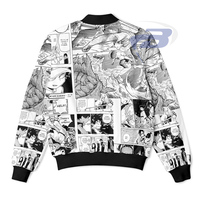 Vestes pour hommes unisexes, veste bomber d'hiver à imprimé manga anime, streetwear, veste zippée, veste de pilote, noir et blanc, graphisme 3D sur le devant