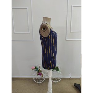 Blusa de viscosa estampada con cuello redondo y tirantes para mujer, 36809 - Azul marino - Product Image 6