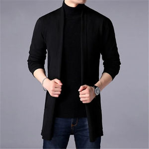 Pull manteaux hommes nouvelle mode 2025 automne hommes mince longue couleur unie tricoté veste mode hommes pull décontracté Cardigan manteaux - Product Image 6