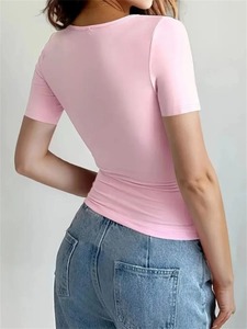 Camiseta mujer 2025 primavera nueva camiseta de manga corta Mujer sólido Simple Casual suave todo-fósforo caliente básico Crop Tops camisetas verano - Product Image 2
