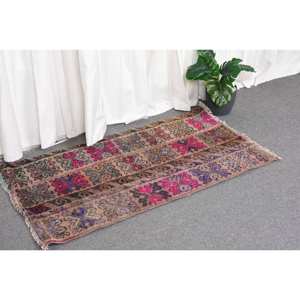 พรมขนแกะชาติพันธุ์สีชมพูสีน้ำตาล2x3.7ft สไตล์ชนกลุ่มน้อยพรมตุรกีสำหรับห้องนั่งเล่นลายเย็บปะติดด้านหลังทำจากยางสำหรับวัยรุ่นใช้ในห้องโถง - Product Image 3