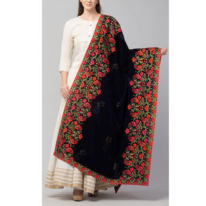 ผ้าคลุมไหล่ขนสัตว์สองด้านสำหรับผู้หญิงแบบดั้งเดิมปักลายผ้ากำมะหยี่สวมใส่สบายๆในฤดูหนาว - Product Image 1