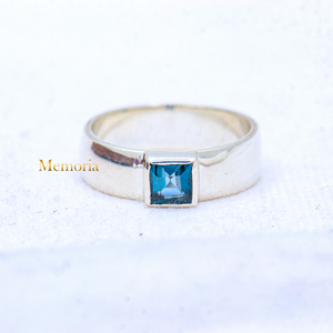 พลอยบุษราคัมธรรมชาติสีฟ้า925แข็งเงินสเตอร์ลิงแหวน unisex เครื่องประดับการรักษาด้วยมือสำหรับปาร์ตี้ - Product Image 1