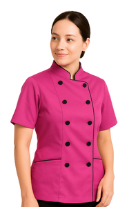 Abrigo de Chef de manga corta para mujer, uniforme profesional, tela de poliéster/algodón, colores personalizados, diseño OEM, comida, restaurante, Bar - Product Image 6