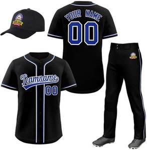 Ensemble d'uniformes de baseball unisexes personnalisés, bleu marine et jaune, maillot, pantalon et casquette imprimés par transfert thermique, nom et numéro de l'équipe, respirant, durable, 100% coton - Product Image 3