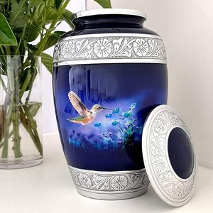 Urne de crémation bleue pour les cendres humaines adultes Grandes urnes funéraires commémoratives artisanales Colibri Urnes de crémation décoratives funéraires - Product Image 5