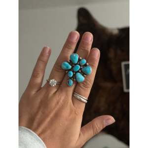 Travis Jim Blue Ridge Turquoise & Sterling Silver <b>Adjustable</b> Dragonfly Cluster <b>Ring</b> Gift with Inlay Settings - Product Image 2