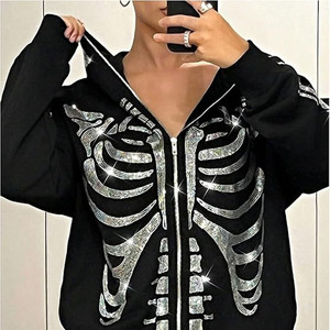 Sudadera con Capucha Negra de Alta Calidad para Mujer, con Estampado de Esqueleto, Estilo Moderno para Uso Casual, 2025/2026 - Product Image 2