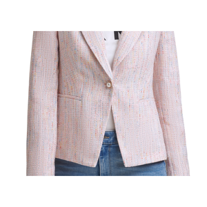 Blazer DKNY monopetto in tweed rosa con perle finte, taglia 16, doppiopetto, in lana, lavorato a maglia, chiusura a tessitura, tinta unita, corto - Product Image 3