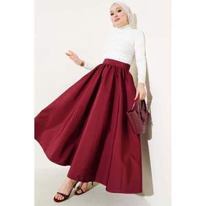 Jupe évasée en taffetas Bordeaux Rouge Formelle Plaine Longue Respirante Velours Côtelé Numérique Imprimé Animal Broderie Volants PU Wrap Jupe En Tricot - Product Image 3