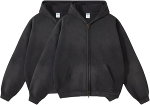 Men's Cotton Acid Washed Distressed <b>Embroidery</b> Zipper Hoodie 450 GSM Hoodies & <b>Sweatshirts</b> Manufactured By Experienced Supplier - Product Image 5