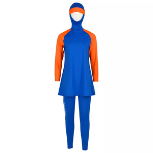 Burkini à manches longues pour femme, imprimé par sublimation, collection classique de plage - Burkini islamique 2 pièces à manches courtes zippé, coupe haute devant, séchage rapide - Product Image 1