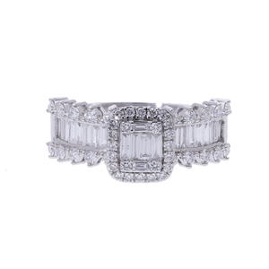 Anillo de Lujo para Mujer en Oro Blanco de 14K con Diamantes Naturales de Corte Brillante, Engaste Clásico de Halo, Bañado en Rodio, 4gm, Aniversario - Product Image 1