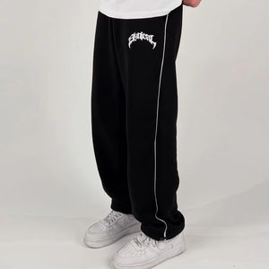 Pantalons de sport pour femmes à taille haute rayés en gros, pantalons de survêtement de basketball à couleur contrastée, pantalons de survêtement amples de haute qualité à coupe droite - Product Image 1