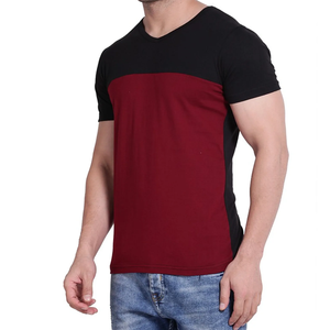 T-shirts pour hommes 100% coton à col en V, 2 combinaisons de couleurs, tissu jersey, couleurs personnalisées, t-shirt tendance streetwear, vêtements décontractés pour la maison - Product Image 4