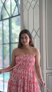 Nouveauté, robe mi-longue mi-longue à épaules dénudées et à imprimé floral en coton et lin pour femmes, lavable et durable, avec logo au dos - Product Image 5