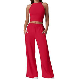 ชุดวอร์มถักแบบลำลองสำหรับผู้หญิงกางเกงวอร์มใส่วิ่งสำหรับฤดูหนาวและเสื้อครอปท็อปเทคนิคซักลายพื้น - Product Image 1