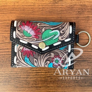 Monedero de Cuero Genuino Occidental para Mujer, Monedero Bonito con Llavero, Monedero de Cuero Genuino, a la Moda - Product Image 1