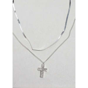 Collier tendance Lumire en forme de croix, géométrique, en alliage d'acier inoxydable titane, plaqué or, bijoux chrétiens avec diamants et perles - Product Image 4