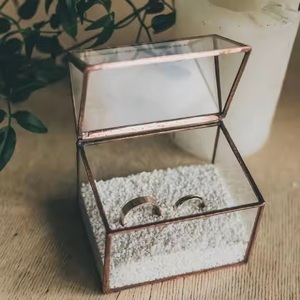 Rectangle Vintage Style Glass Brass <b>Ring</b> <b>Box</b> Hand Crafted High Quality Material Personalized Design Engraved Top Selling Bulk - Product Image 1