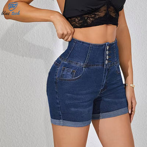Custom Women High Waist Denim Shorts Button Fly Casual Summer Breathable <b>Washed</b> Hot Quick Dry Wholesale Custom Logo Print - Product Image 2
