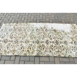 Tapis vintage, tapis de 3,4 x 7,3 pieds, tapis persan blanc - Product Image 3