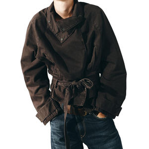 Women's Quilted Eco-Friendly Long Sleeve <b>Denim</b> <b>Jacket</b> Stand Collar <b>Embroidery</b> Belted Dot Pattern for Spring Winter Outerwear - Product Image 5