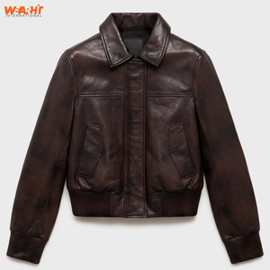 Blouson d'aviateur unisexe en cuir véritable marron vintage Vêtements d'extérieur d'hiver personnalisés avec chaud Zip Streetwear Manteau décontracté Motif solide - Product Image 1