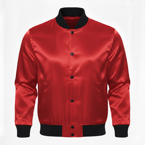 Veste bomber en toile satinée personnalisée de haute qualité |   Broderie de lettres en chenille |   Col montant coupe-vent long - Product Image 1