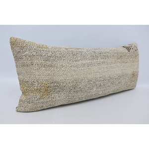 Oreiller en laine de style bohème 16x36 pouces blanc cassé avec coussin décoratif tissé à motif carré vintage beige et gris - Product Image 3