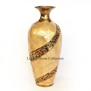 Home Decor Most Selling <b>Vase</b> <b>Set</b> of 2 Golden Shiny Color Hotel Flower Display <b>Vase</b> Material Aluminum Punctured Design - Product Image 2