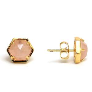 8mm <b>Rose</b> <b>Quartz</b> Stud <b>Earring</b> 925 Sterling Silver Prong Setting Handmade Fashionable October Birthstone Jewelry for Gift - Product Image 1