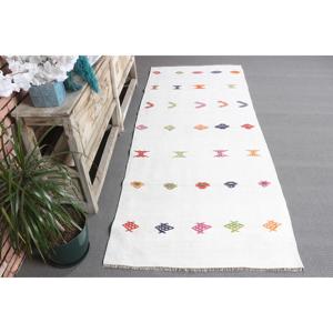 Tapis turc vintage 3x7,7 pieds, tapis en laine blanche Kilim - Product Image 3