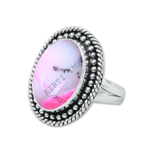 Meilleure vente solide 925 argent Sterling naturel rose dendrite opale ovale en forme de pierre précieuse à la main personnalisé bijoux fins femmes anneaux - Product Image 1