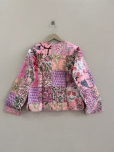 Veste matelassée en coton indien faite à la main, motif floral, manteau d'hiver rembourré - Product Image 5