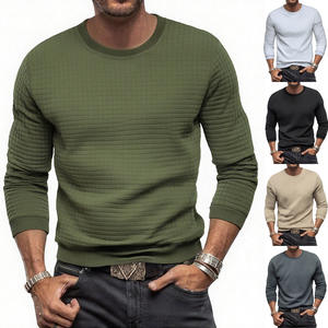 Camiseta de Manga Larga Casual Ajustada para Hombre de Invierno, Patrón de Gofres, Cuello Redondo, Ropa Deportiva Sólida, Camisetas Polo - Product Image 1