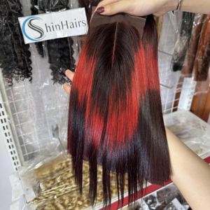 Super Shiny Bone Straight Color Wine Short Bundle Bone Straight Hair, Vietnamese Hair, Lace Front <b>Wigs</b> - Product Image 1