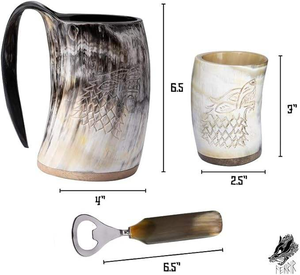 Tasse en corne naturelle faite à la main de qualité supérieure Design unique Style viking durable pour la bière au café - Product Image 2