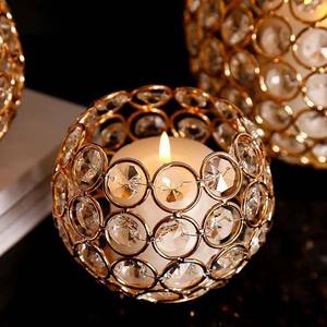 Portavelas con cuentas de cristal de gran oferta, novedad Vintage, vela votiva de forma redonda, acabado dorado para iluminación, Decoración de mesa de boda - Product Image 4